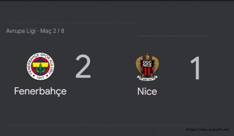 Fenerbahçe, Nice’i 2-1 yenerek Avrupa Ligi’nde 3 Puanı hanesine yazdırdı.